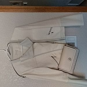 Chico's O (4-6) Cream Cotton & Light gray Moto jacket